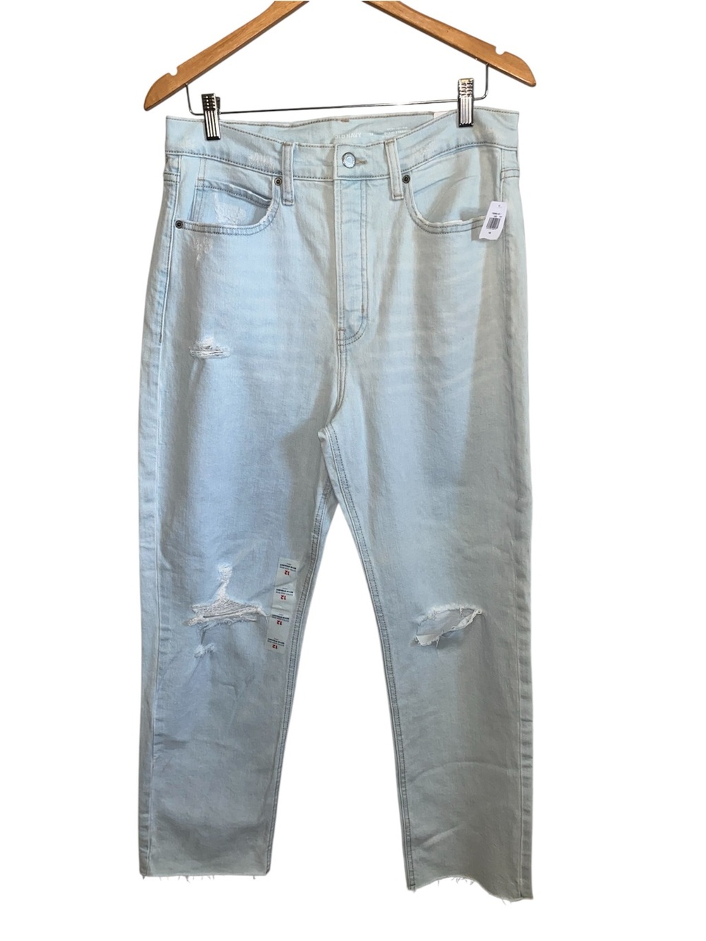 Old Navy Extra High Rise Sky Hi Straight Ankle Ripped Jeans Light Wash Sz 12 NWT